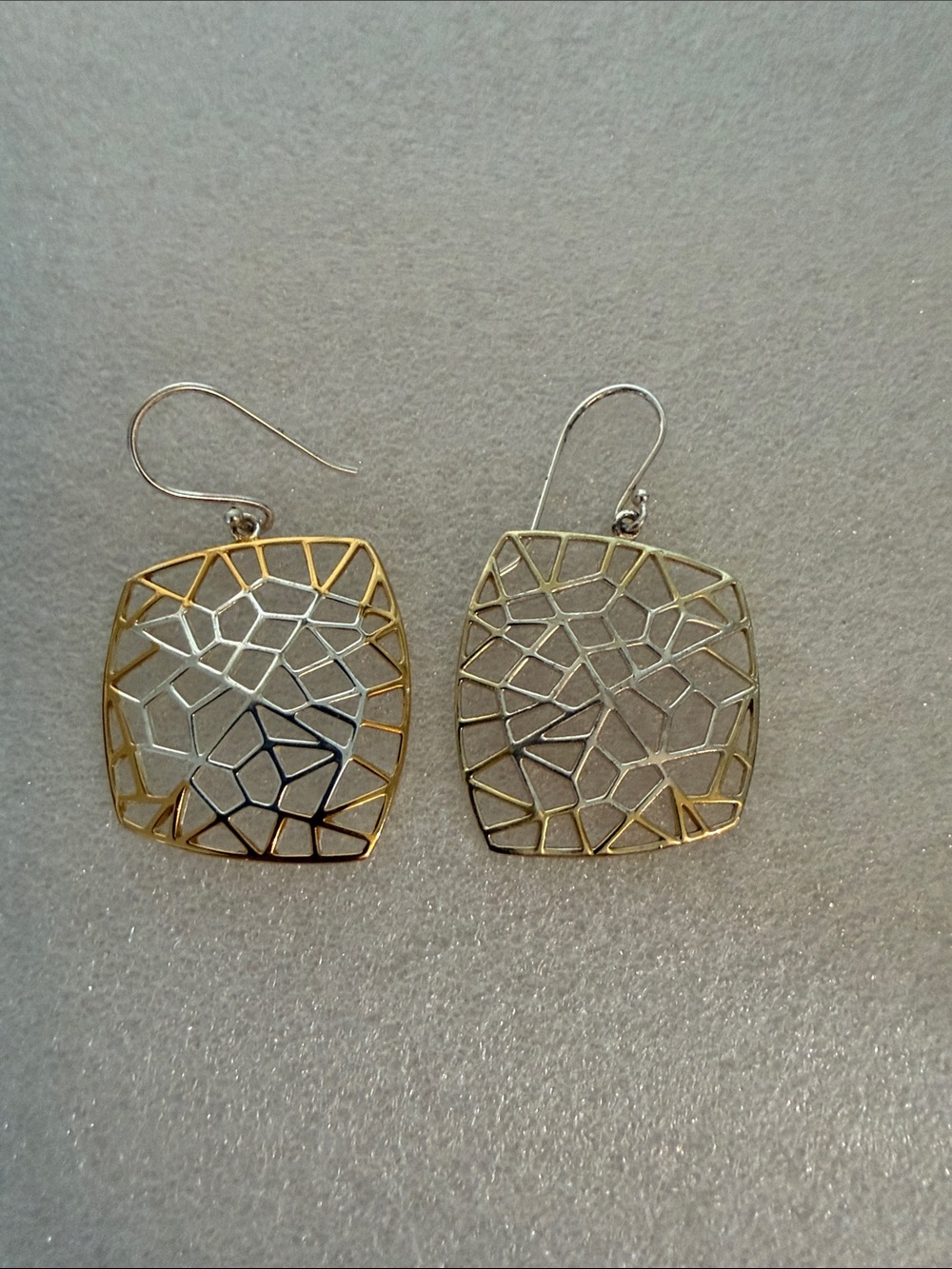 Two-Tone Geometric Filigree Drop Earrings - Gold Tone and Silver